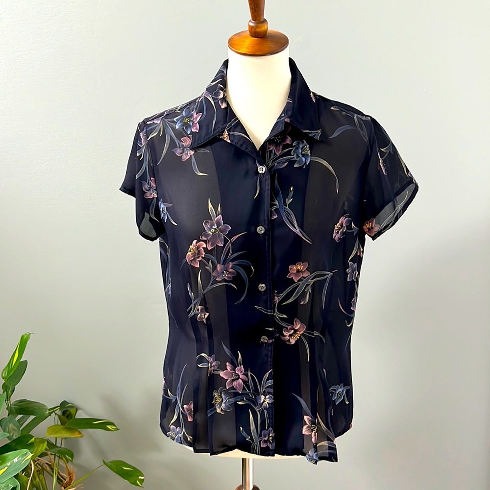 Lightly Worn Sheer Blouse in a Beautiful Floral Pattern